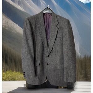 Y2K Michael Lawrence Mens 40R Wool Blend Blazer Suit Sports Coat Blue Gray Tweed
